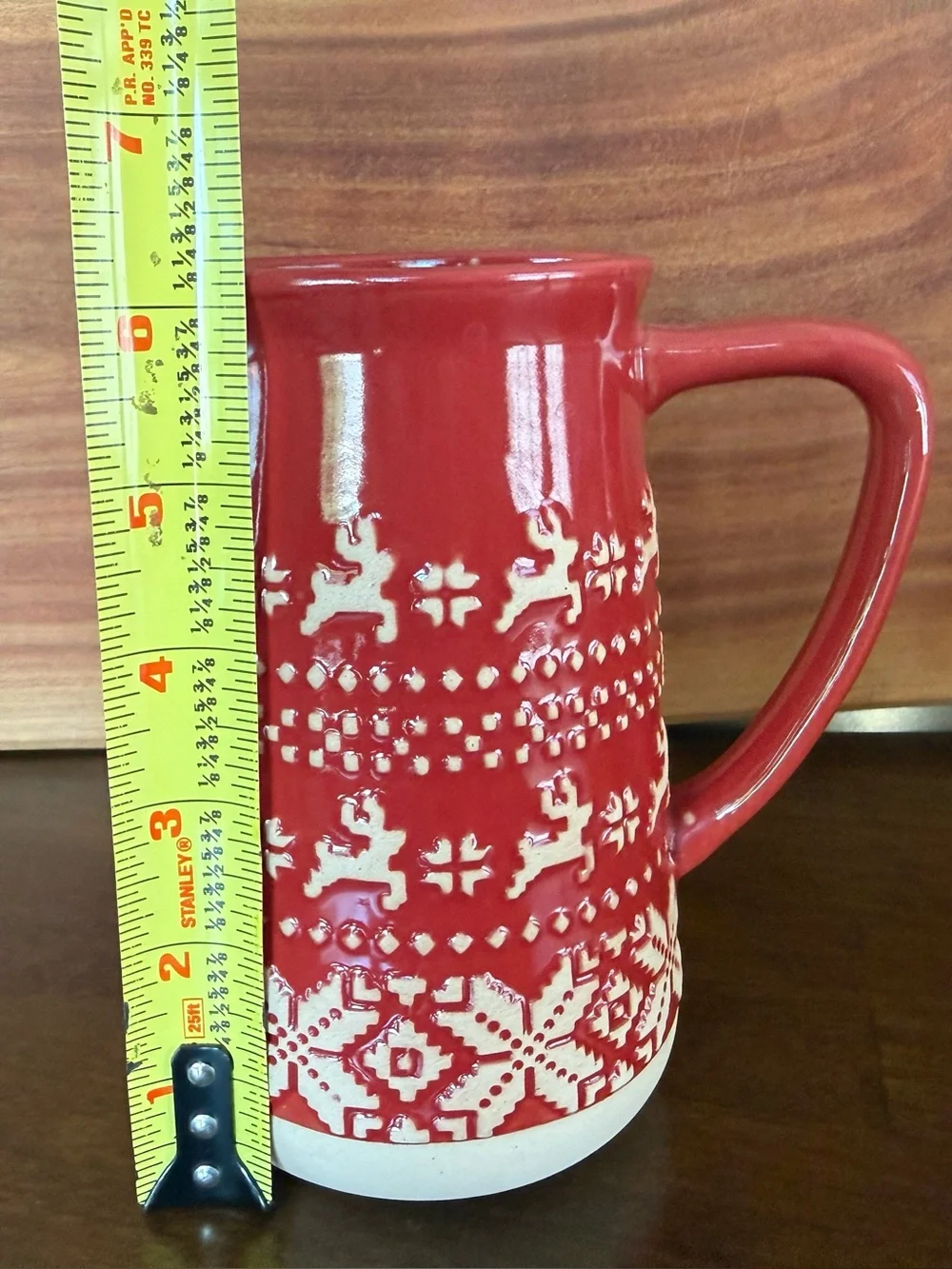 Red Reindeer Snowflake Ceramic Pitcher Christmas Fair Isle Holiday Decor